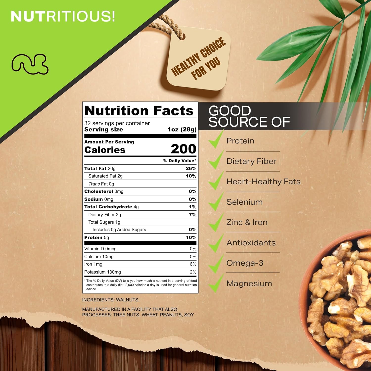 NUT CRAVINGS - Raw Walnuts Halves & Pieces, Unsalted, Shelled, (32oz - 2 LB) Bulk Nuts Packed Fresh in Resealable Bag - Kosher Healthy Snack, Food Assortments Ideal for Trail Mixed Nuts