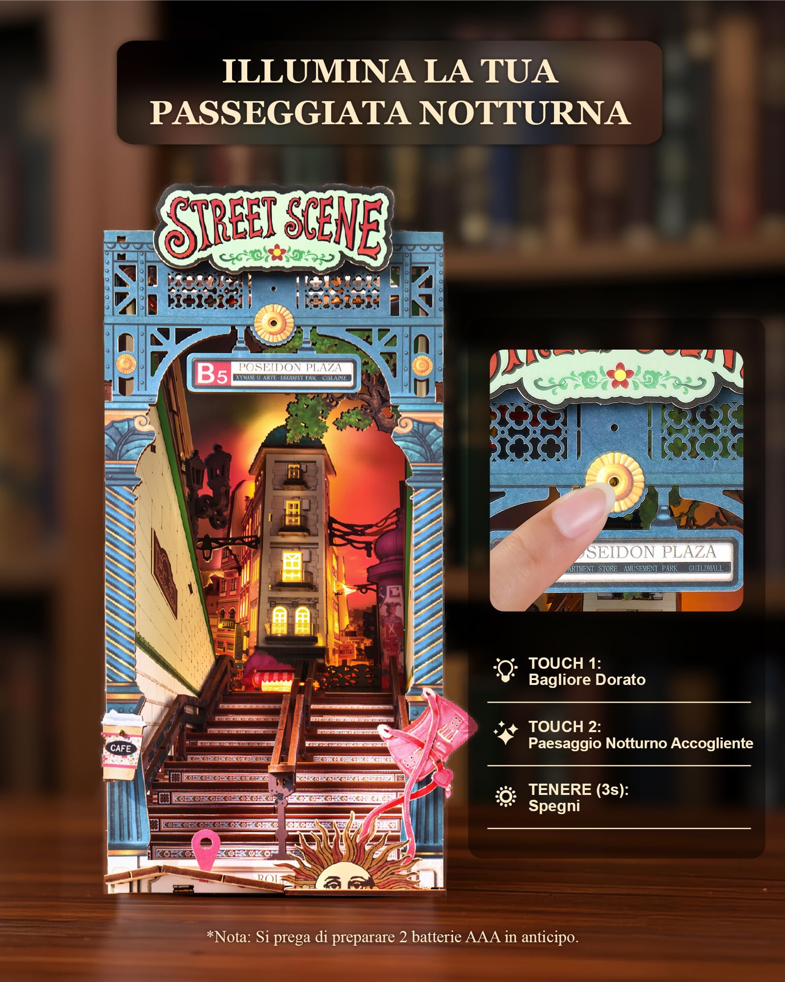 Rolife Book Nook Street Scene, Kit Casa Miniatura DIY con Luci, Booknook per Adulti da Costruire, Supporto per Libri in Legno 3D da Collezione & Decorazione per Libreria, Regali di Compleanno e Natale