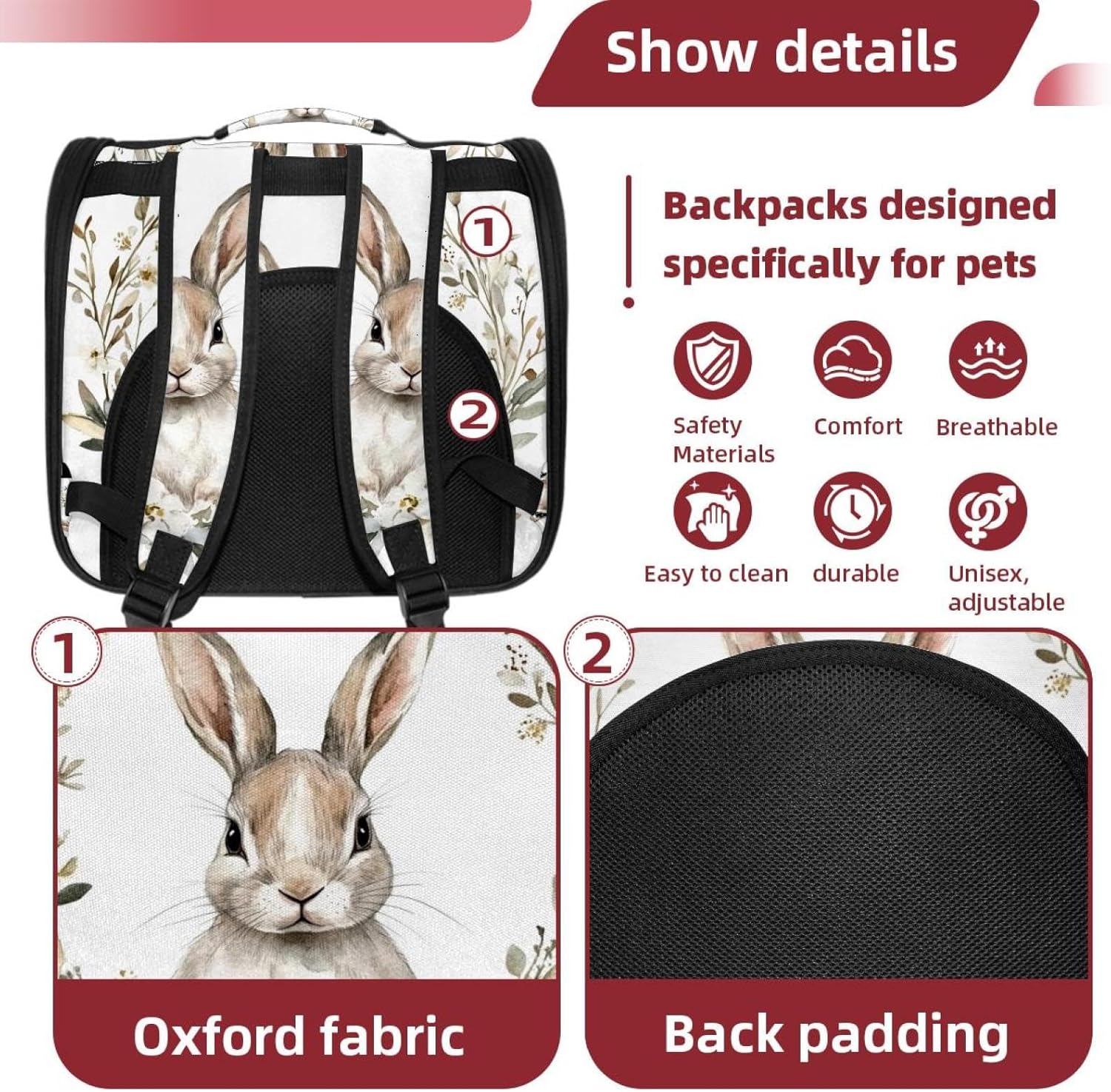 White Rabbit (2) Cat Backpack Carrier Pet Backpack Carrier for Small Dogs and Medium cat Puppy Kitten Bunny