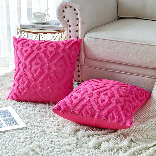 Miniatura 5 de Artscope Paquete de 2 fundas de almohada decorativas de terciopelo de lana suave y corta, estilo de lujo, fundas de cojín europeas para sofá y