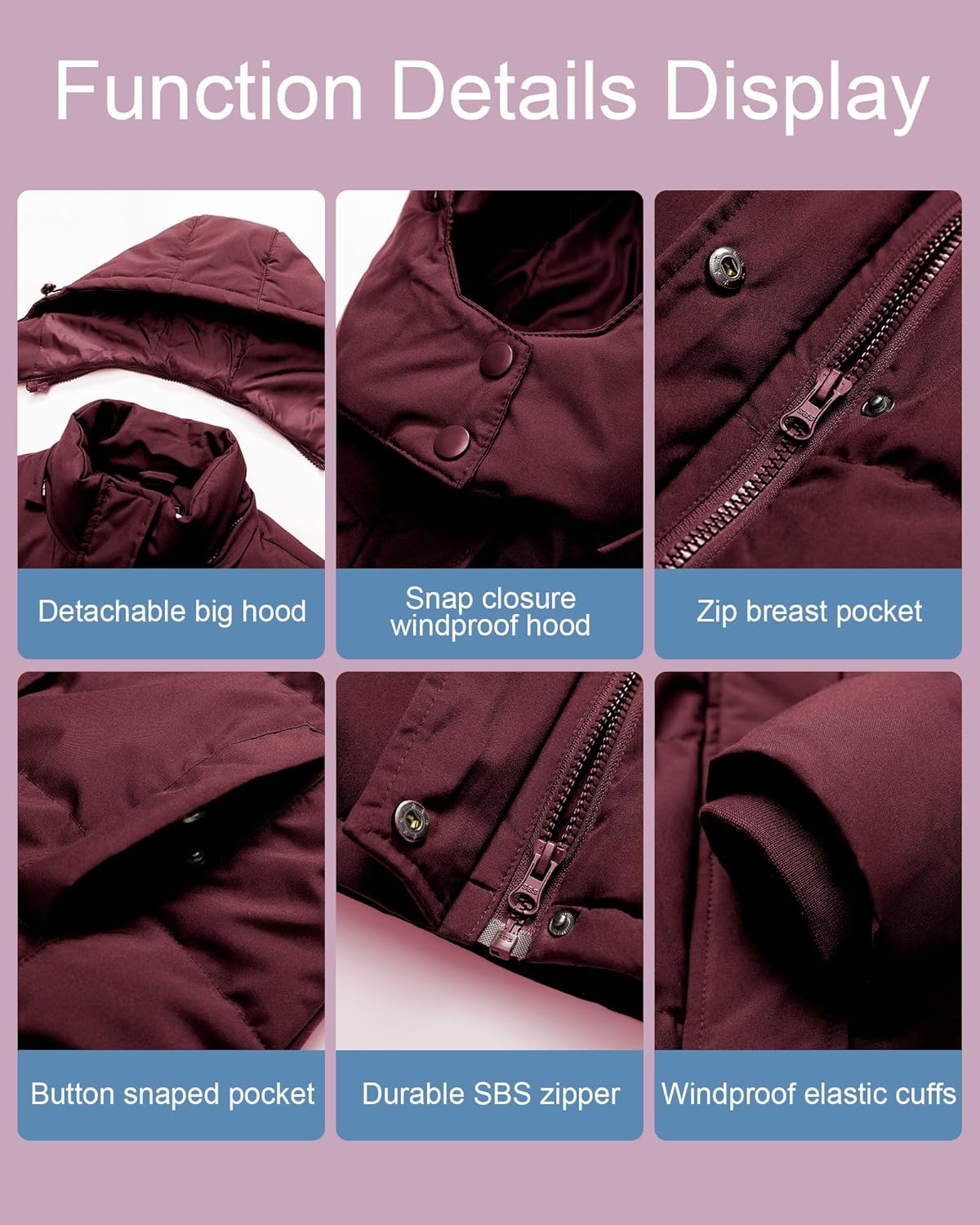 Pursky Women's Warm Winter Thicken Coat Waterproof Cropped Jackets Parka With Removable Hood - Image 5