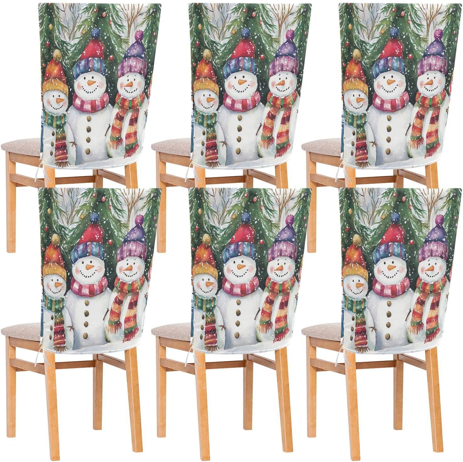 MNSRUU Christmas Chair Back Cover for Dining Room,Snowman Chair Slipcovers Set of 6, Snowman Chair Cover for Kitchen Hotel Holiday Party Decor,601