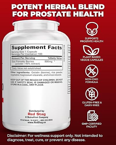 Miniatura 2 de Red Stag Suplemento Saw Palmetto Complejo de 500 mg - Suplemento herbario para frecuencia normal de micción y prevención de pérdida de cabello -