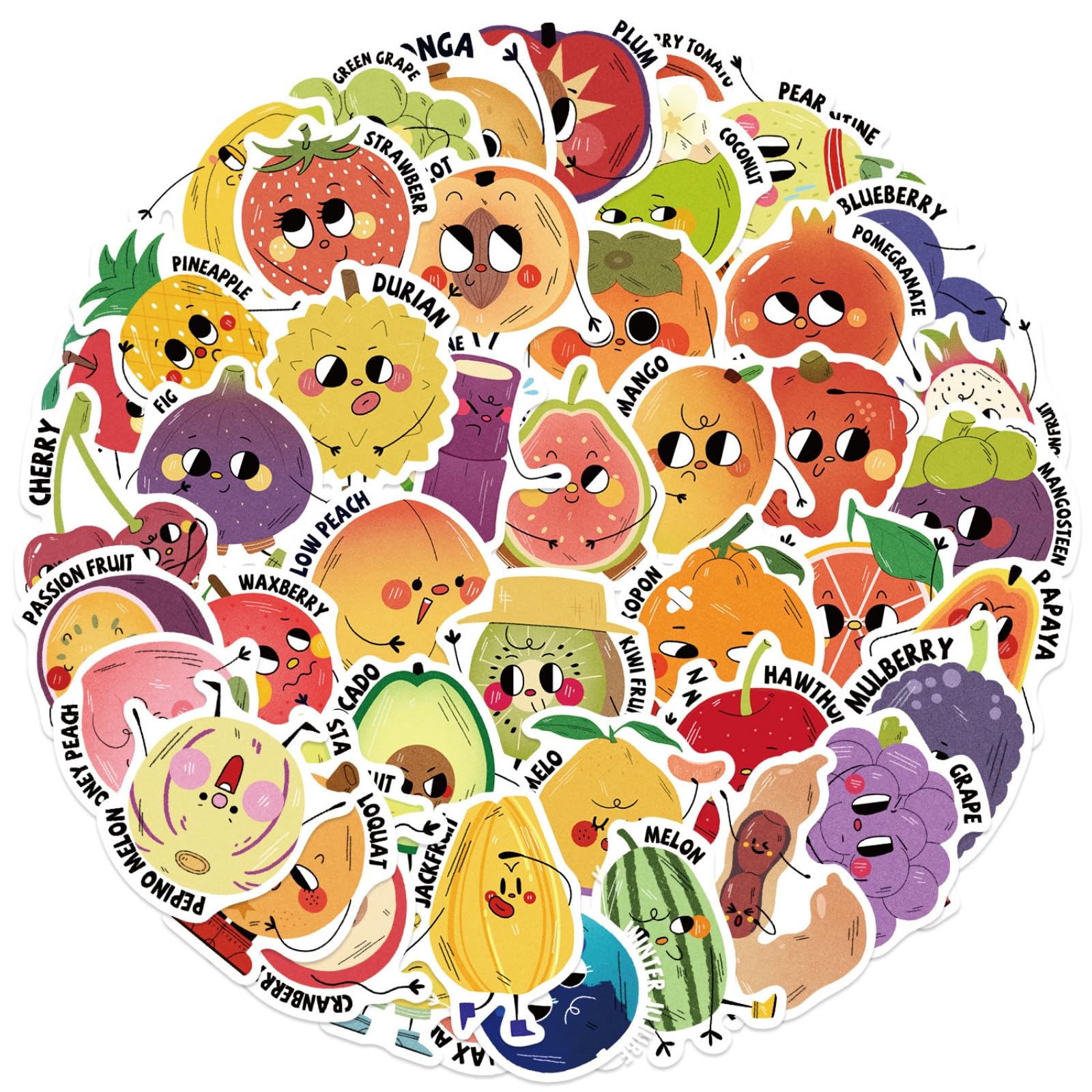 50 Cartoon Fruit Reward Stickers for Kids Learning Incentives PVC Waterproof Decals Kids Educational Stickers