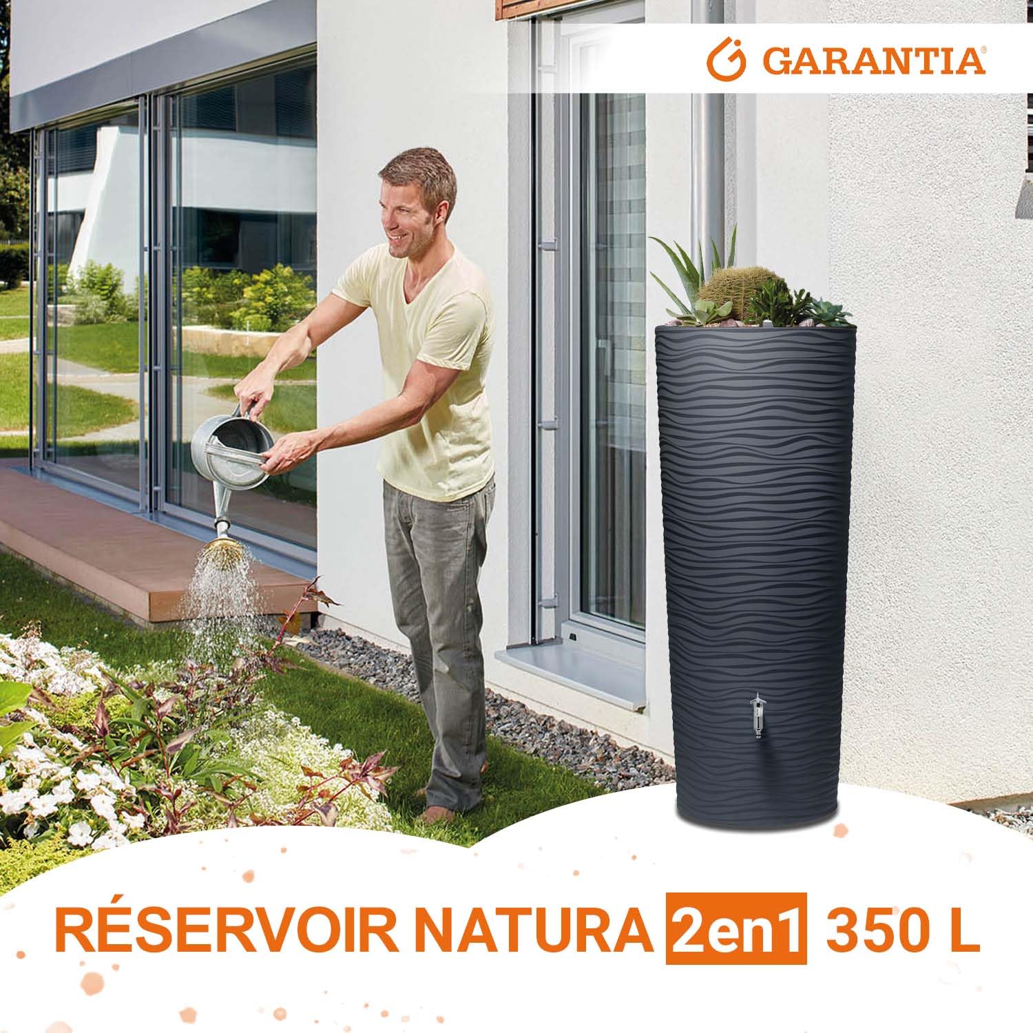 GARANTIA 2en1 Recuperateur D Eau De Pluie 300L Gris – Cuve Décorative Avec Bac à Plantes Intégré – Réservoir Robuste De Récupération D'Eau Pour Jardin Et Terrasse
