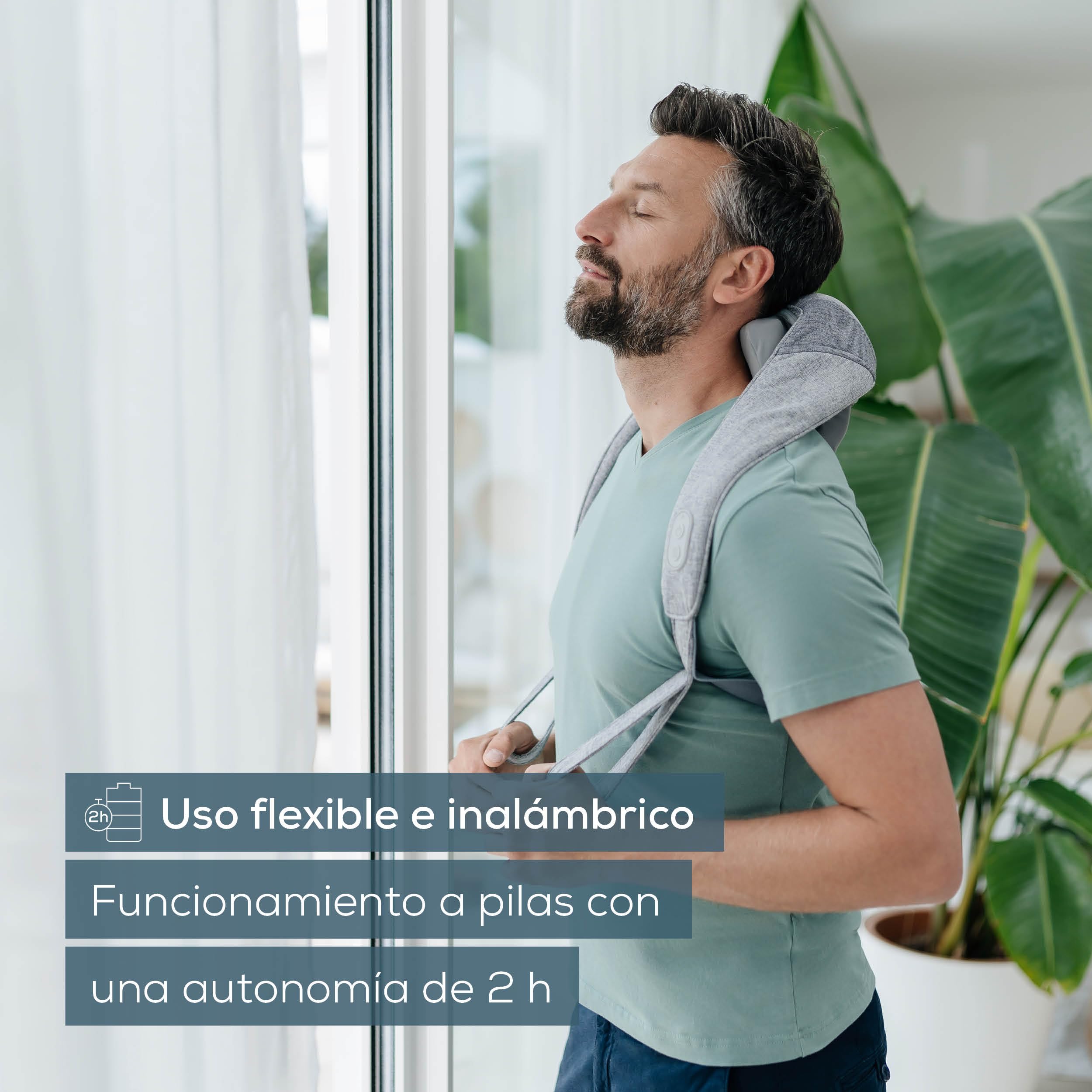 Beurer MG 154 Aparato de masaje para la nuca con batería con función de calor, para hombros y nuca, funcionamiento inalámbrico de hasta 2 horas, 6 cabezales y dedos de masaje que simulan las manos