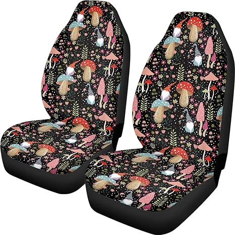 Mushroom Car Seat Covers 2 Pcs Front Seats Only,Washable Auto Interior Bucket Seat Cushion,Universal Fit Car Decor for Cars,Trucks,Van,SUV,Easy to Install