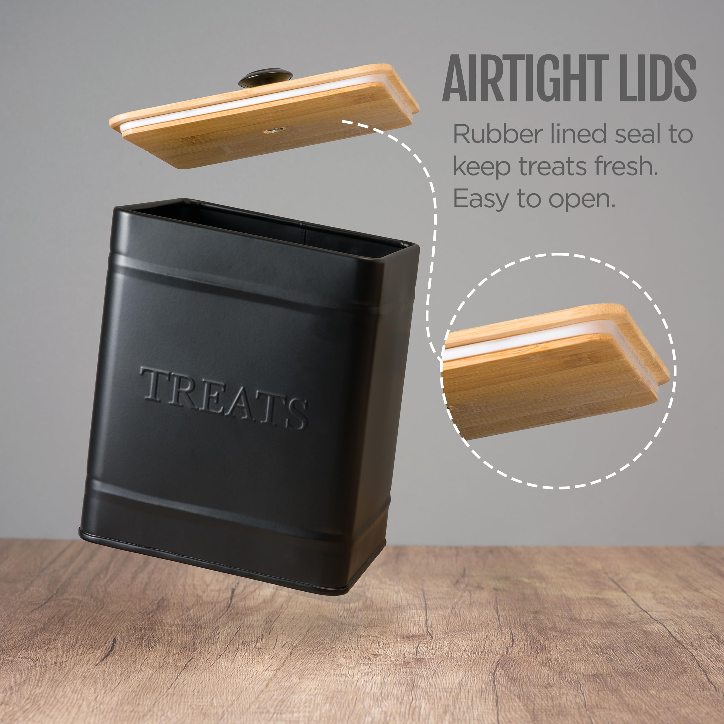 Autumn Beginnings Dog Treat Container Airtight (Set of 2) Dog Treat Jar Matte Black w/Airtight Bamboo Lid, Dog Treat Container for Countertop holds up to 20 cups, Dog Treat Jars for Kitchen Counter