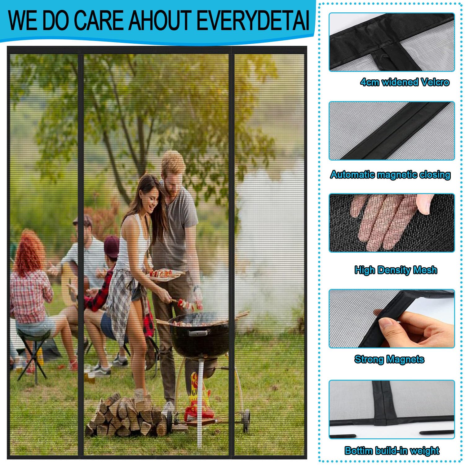 Zanzariera Magnetica Per Porte Finestre 200x250 Cm - Doppia Apertura Laterale, Chiusura Automatica, Velcro, Senza Fori - Per Balcone, Terrazza, Ingresso