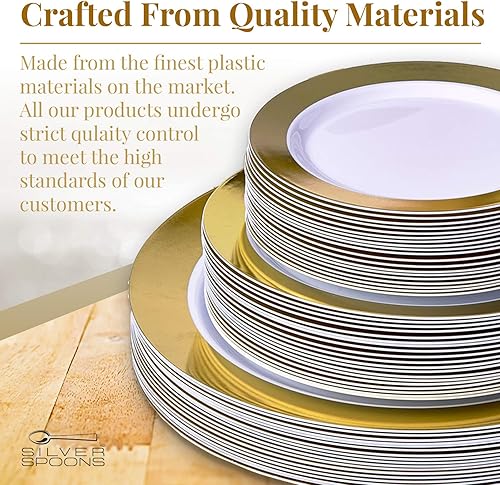 Miniatura 4 de SILVER SPOONS Elegantes platos desechables para fiestas, (10 piezas) platos de ensalada desechables resistentes de 9 pulgadas, platos de plástico