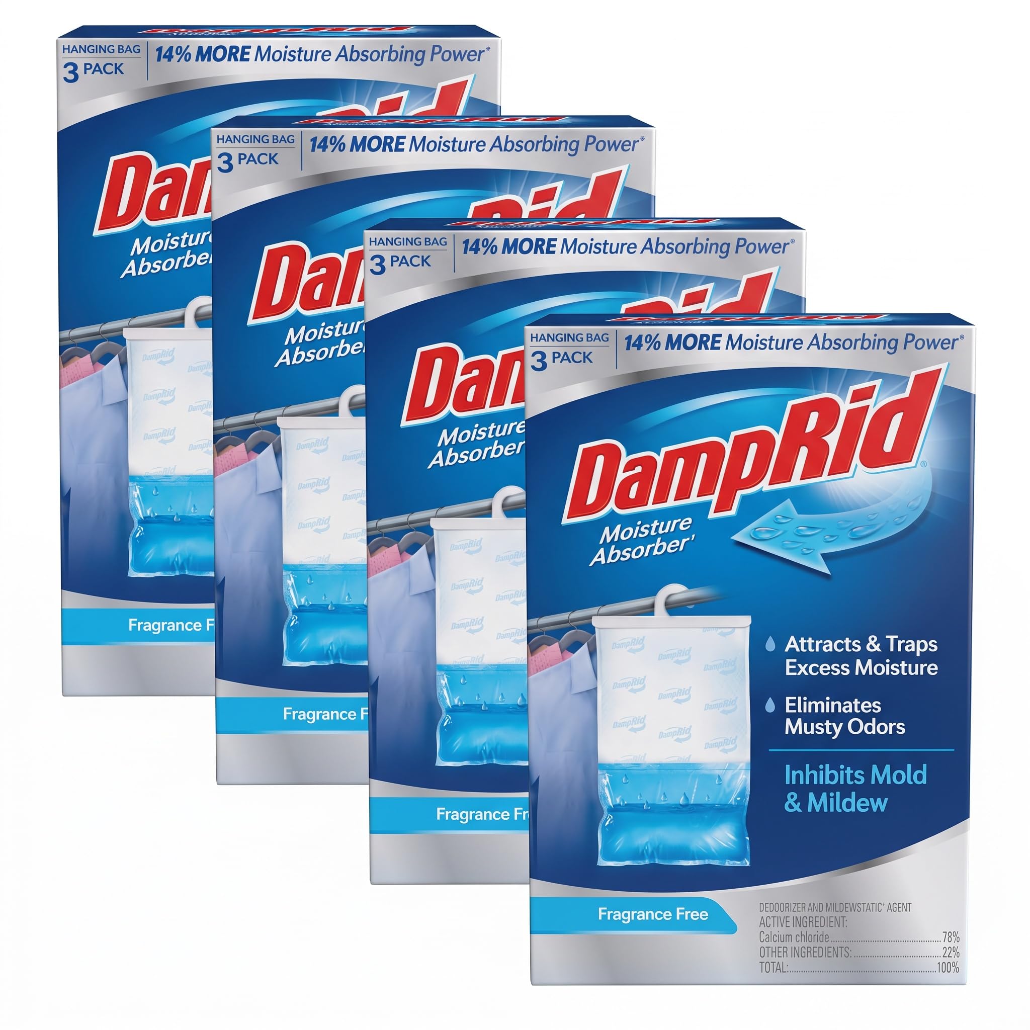 DampRid Fragrance Free Hanging Moisture Absorber,16 oz. - Eliminates Musty Odors for Fresher Air,Ideal Moisture Absorbers for Closet,14% More-Moisture Absorbing Power*,(Pack of 12)