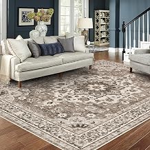 8x10 Area Rugs for Living Room: Washable Oriental Area Rug Non Slip Carpet | Ultra-Soft Carpet for Bedroom Waterproof Floral Distressed Indoor Stain Resistant Non-Shedding Floor Low Pile Thin Beige Rug