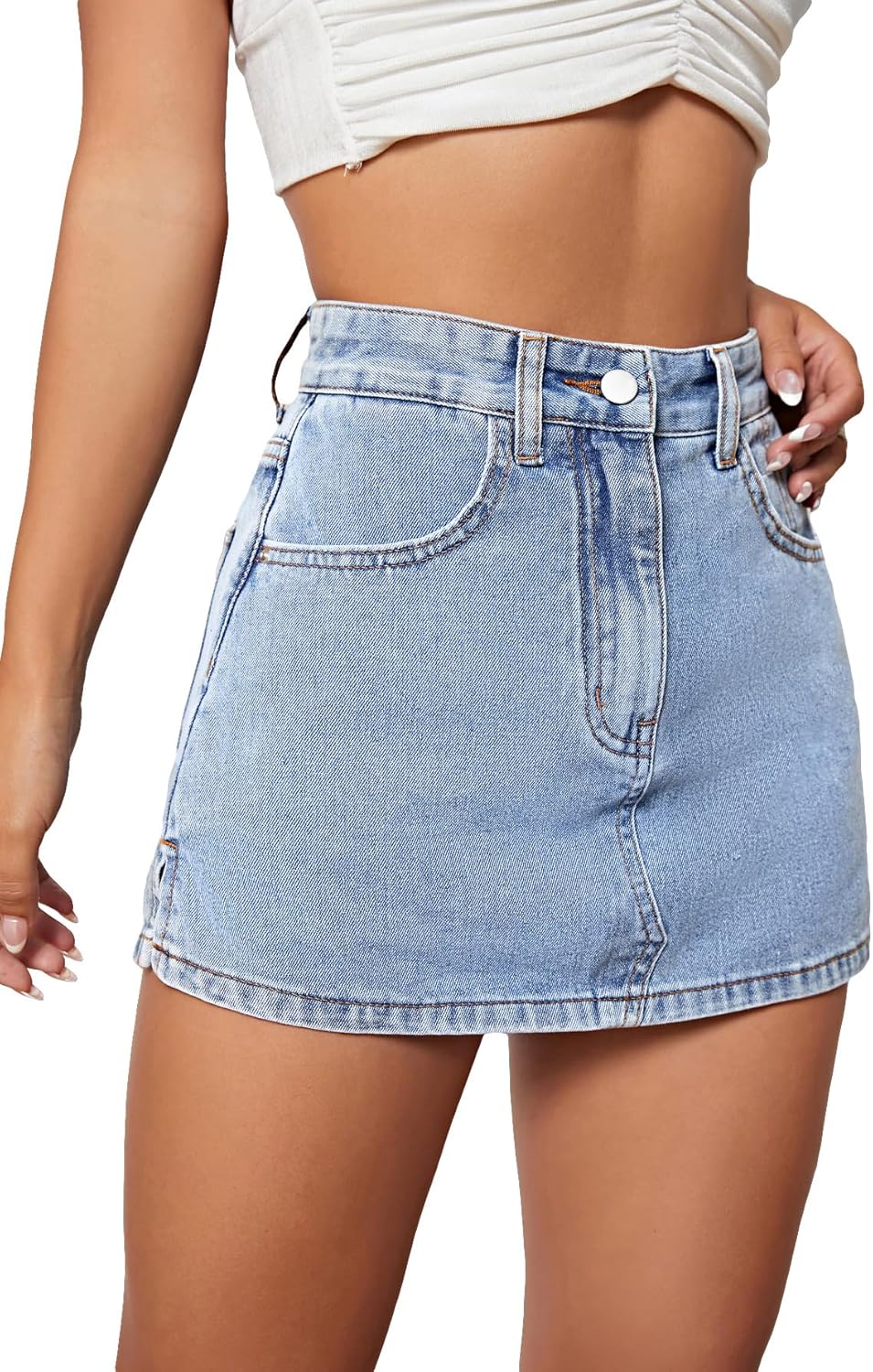 Floerns Women's High Waist Zipper Button Denim Shorts Jean Skort with Pockets - Image 3