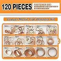 Vista 2 de Kit de surtido de arandelas de cobre, arandelas planas trituradas para tapones de aceite, tapones de drenaje, pernos banjo, juego de arandelas