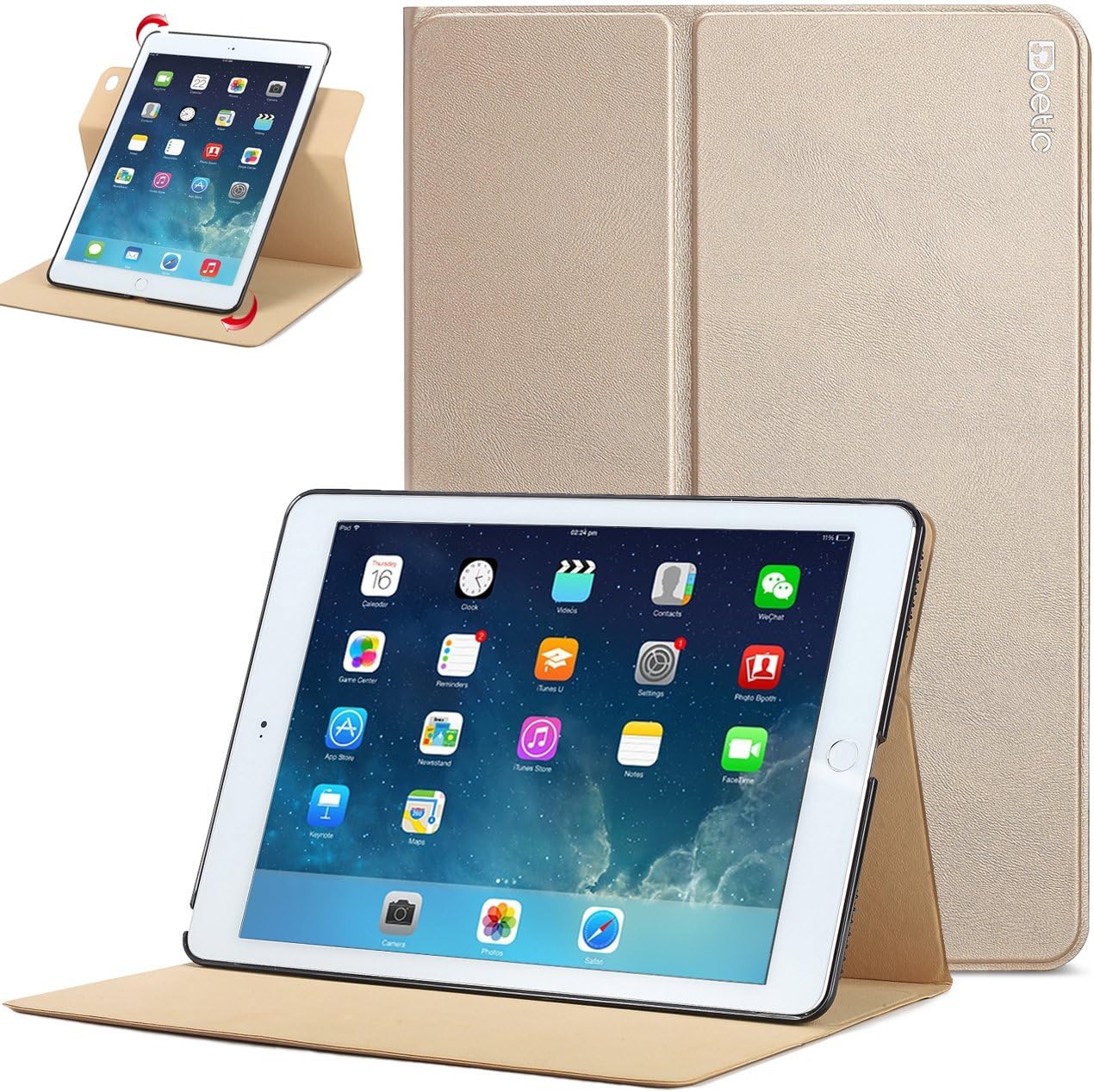 iPad Air 2 Case - Poetic iPad Air 2 Case [DuraBook Series] - Slim 360 Degree Rotary Standing Case for Apple iPad Air 2 Gold (3 Year Manufacturer Warranty from Poetic)