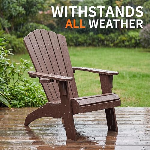 Miniatura 4 de Psilvam Silla Adirondack, silla para hoguera de madera de polietileno de gran tamaño con soporte para tazas, sillas de patio de soporte de 350