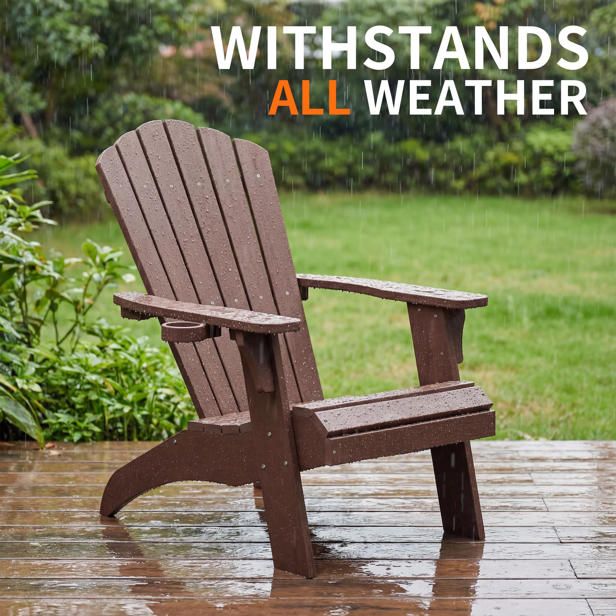 Psilvam Adirondack - Silla de gran tamaño para hoguera de madera de polietileno con soporte para tazas, sillas de patio de apoyo de 350 libras para jardín, asientos al aire libre resistentes a la