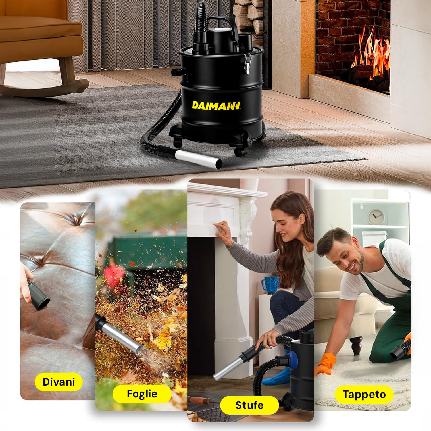 Avilia Bidone Aspiratutto 800W 20L Senza Sacco in Metallo con Filtro HEPA Lavabile e con Ruote – Aspiracenere Stufa Pellet, Aspira Foglie, Aspiracenere Barbecue, 39,5x30,5x30,5cm
