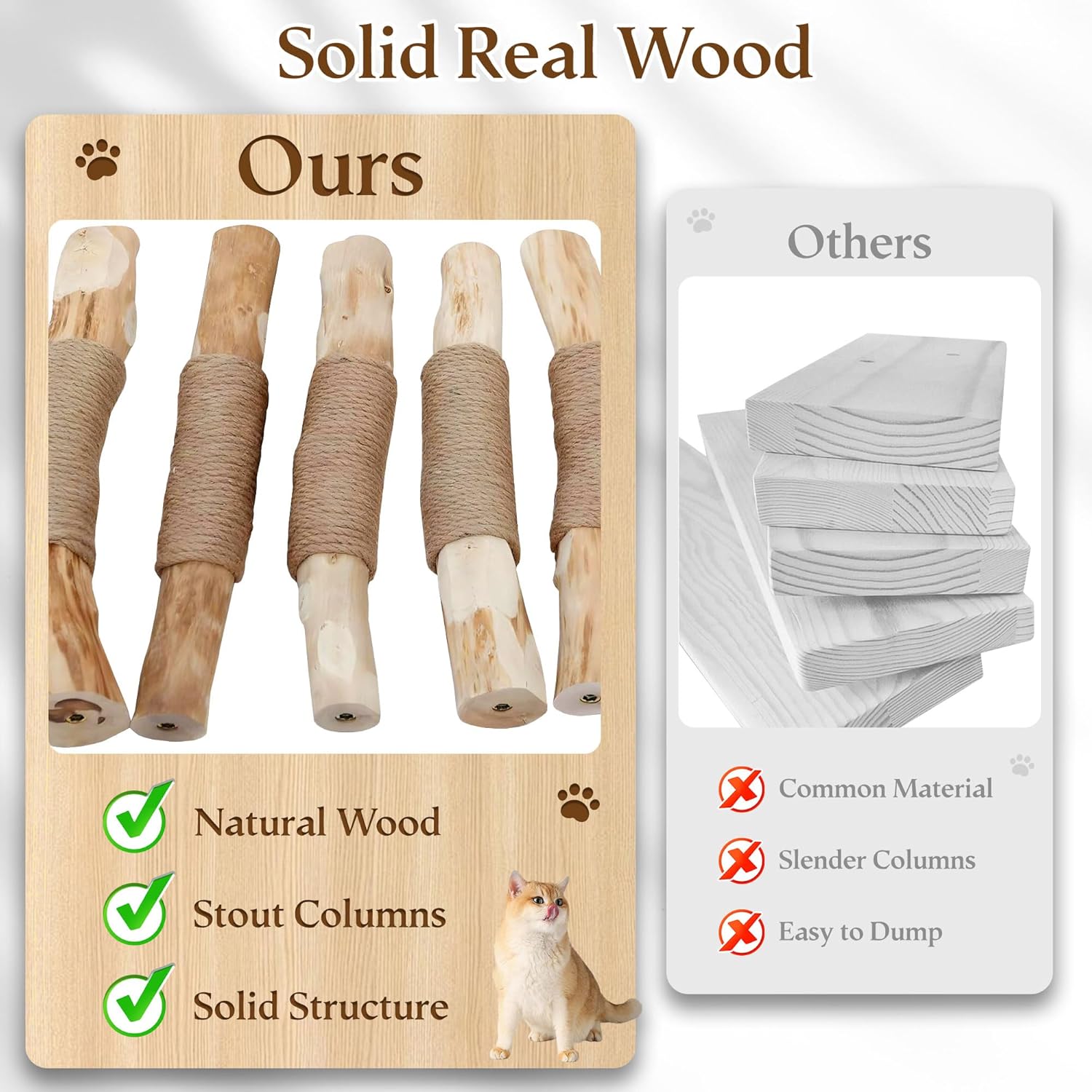 HITTITE Natural Solid Wood Cat Tree Tower with Scratching Post, 32 Inches Tall Modern Cat Tower with Cozy Bed and Platforms, Luxury Real Branch Cat Tree for Indoor Cats Large Adult, Black.