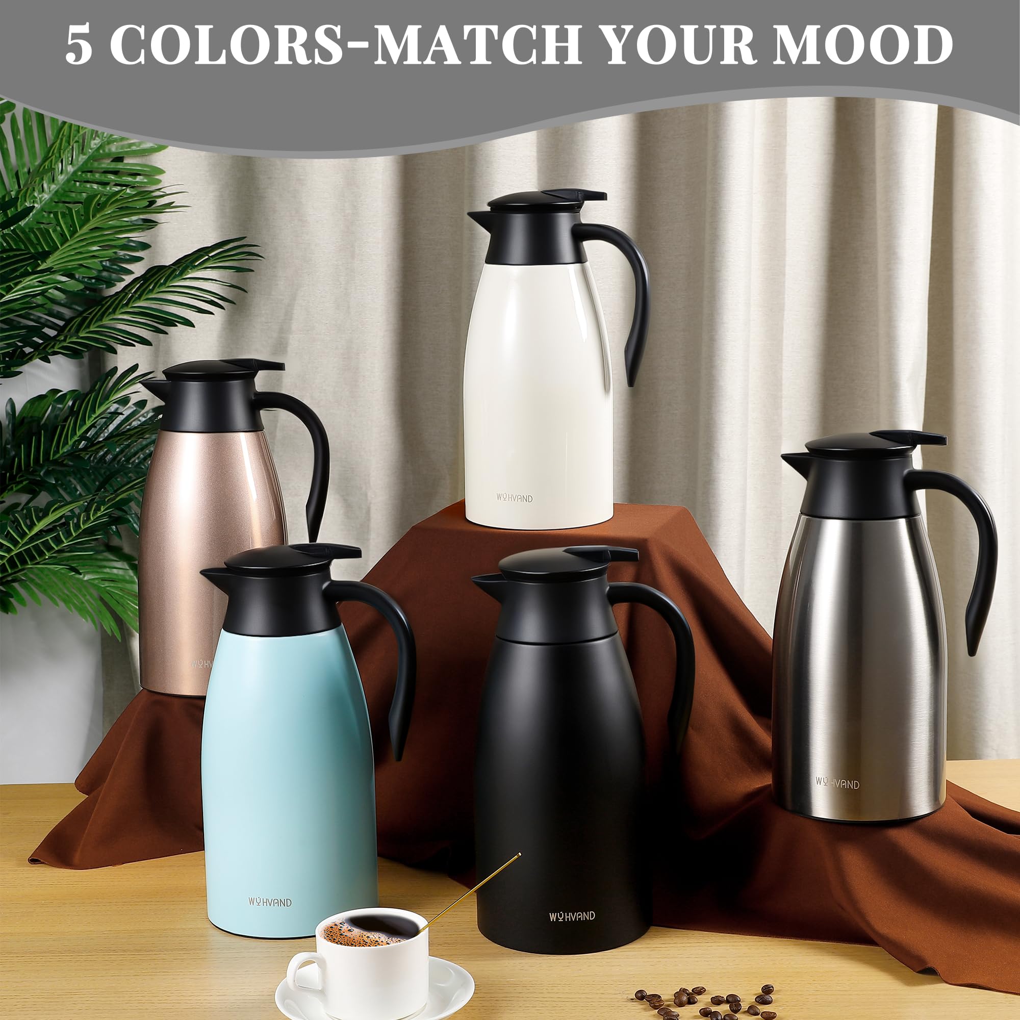 Jarra Térmica 2 Litros para Café, de Acero Inoxidable con Aislamiento al Vacío de Doble Pared, Jarra Grande para Té, Agua y Bebidas Calientes o Frías, Plata