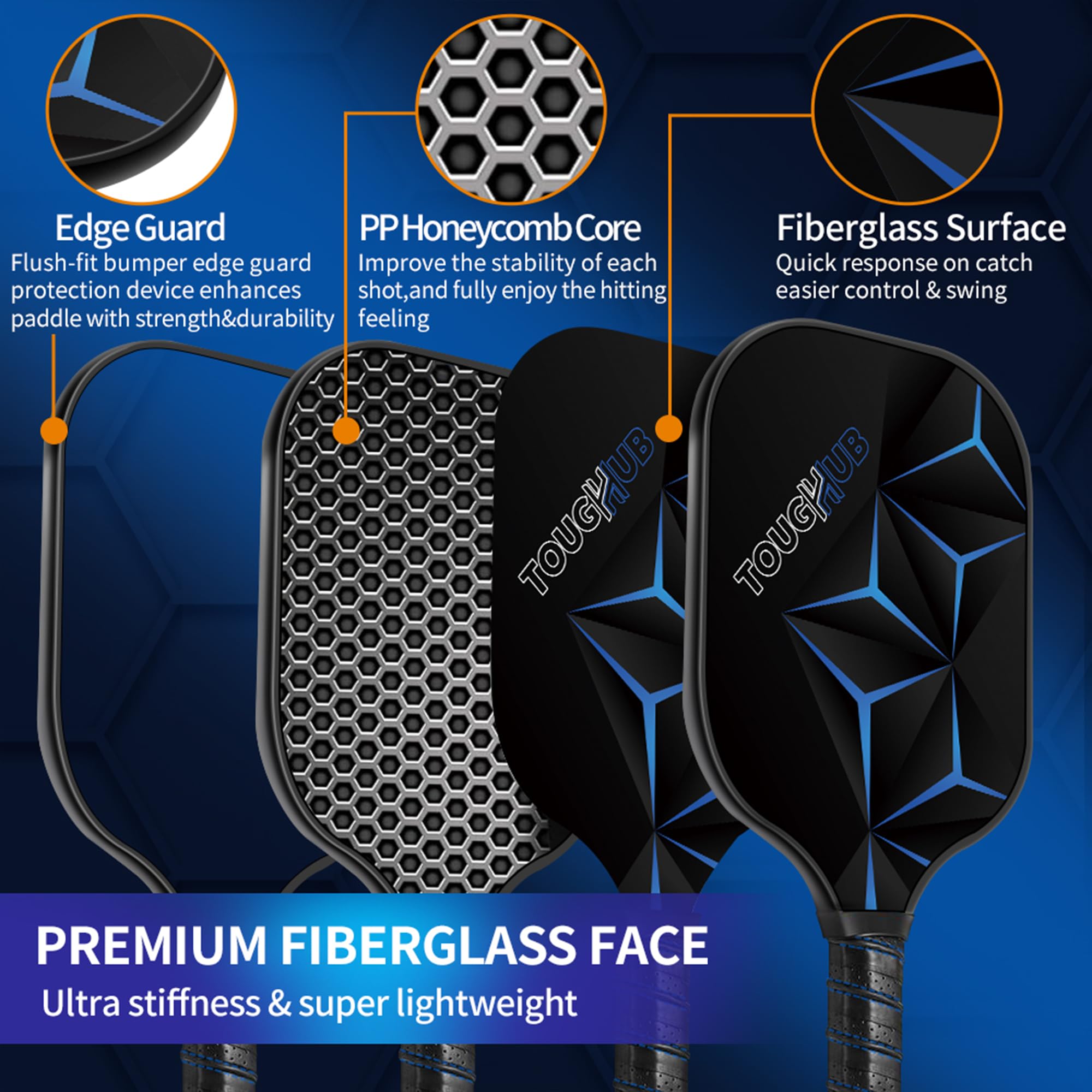 Pickleball Paddles Set - Fiberglass Lightweight Pickle Ball Rackets With 4 Balls And Carrybags, Non-Slip Grip Paddleball Set With Polypropylene Honeycomb Core For Beginners & Professionals (Pack Of 2 - View #2