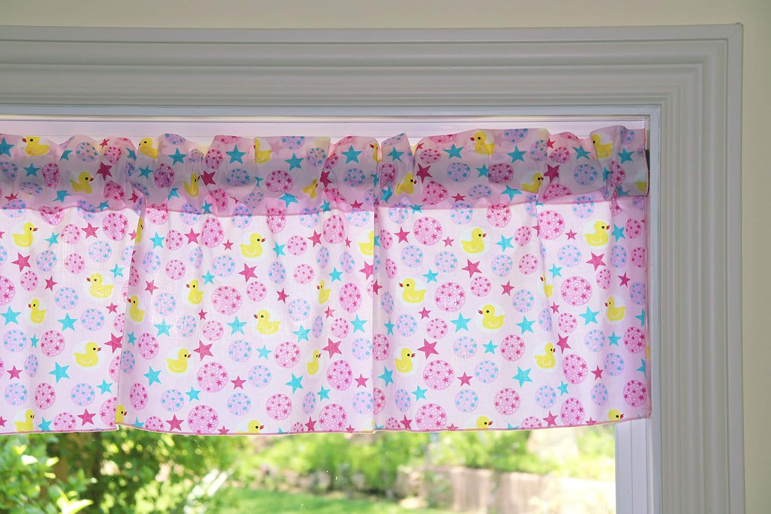 lovemyfabric Cotton Blend Cute Duck Star Pink Print Bedroom Kitchen Bathroom Curtain Valance Window Treatment/Window Decor (58" Wide) (32" Tall)