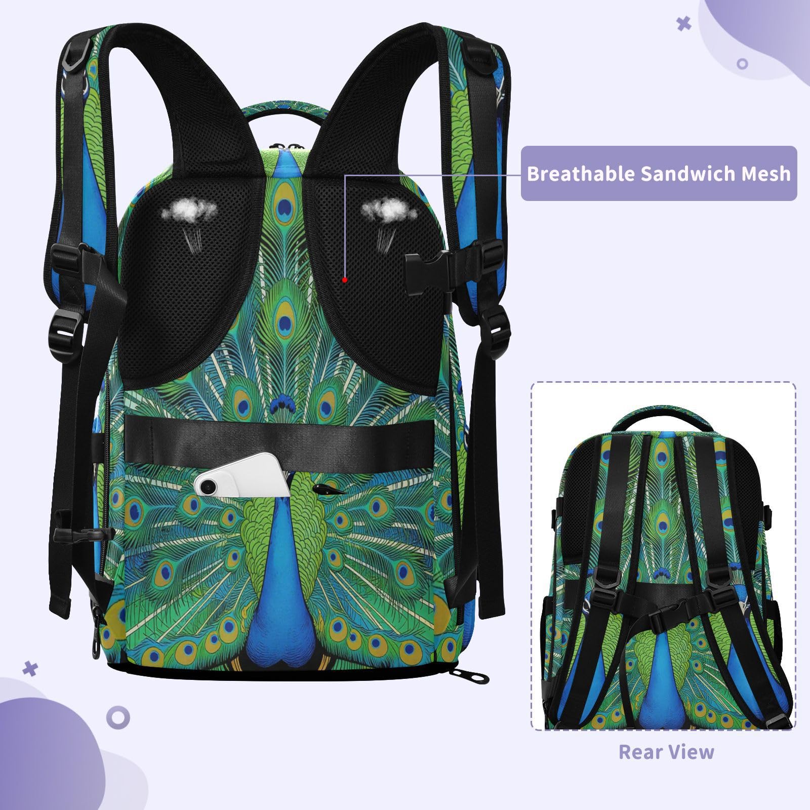 Plecak podróżny torba na laptopa 15,6 cala dla kobiet podróżny 20 l | Elegancka torba na laptopa pawie pióra torba na laptopa 16 cali do samolotów bolso para viaje 20 l