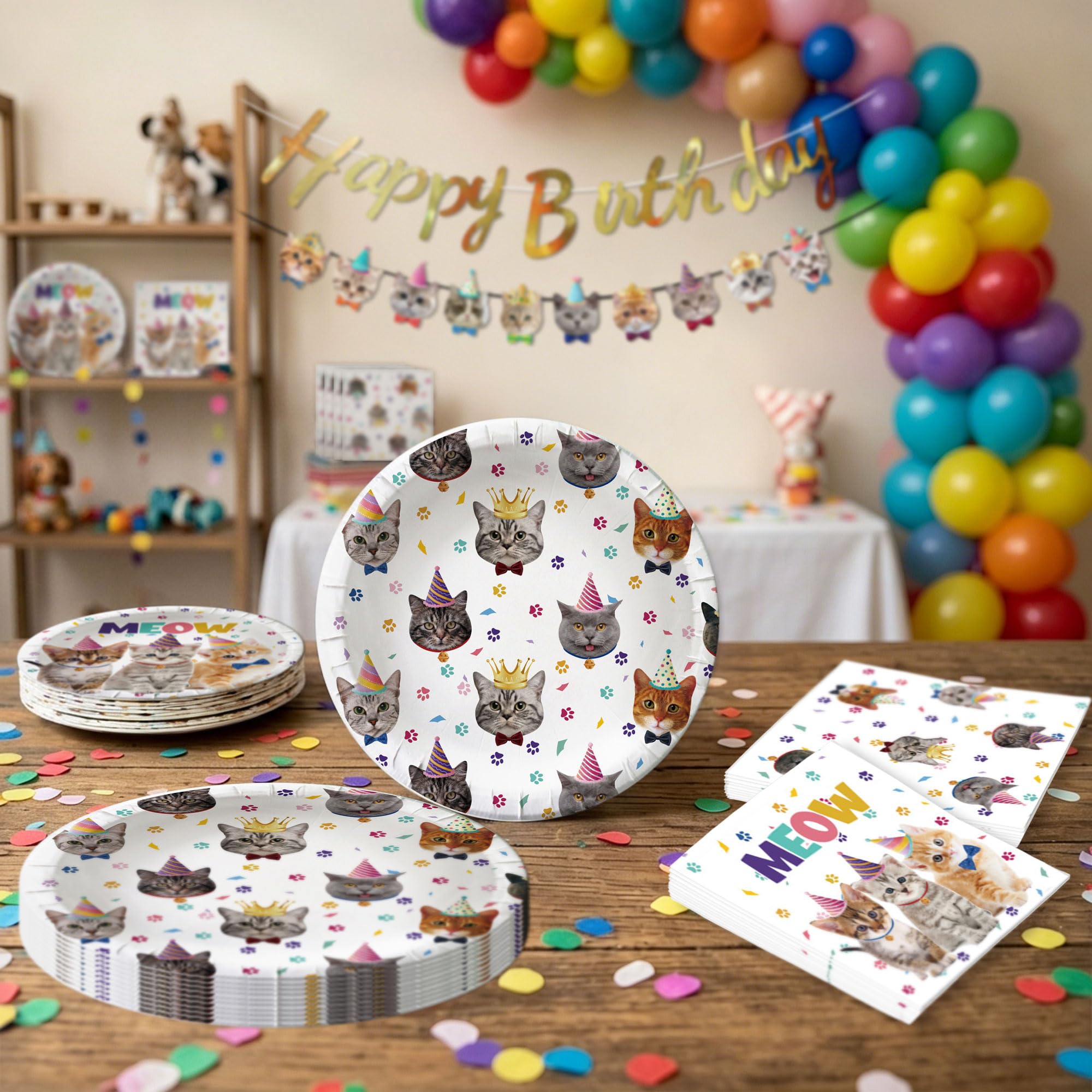Cat Party Supplies Cat Birthday Tableware Set Cat Plates Napkins
