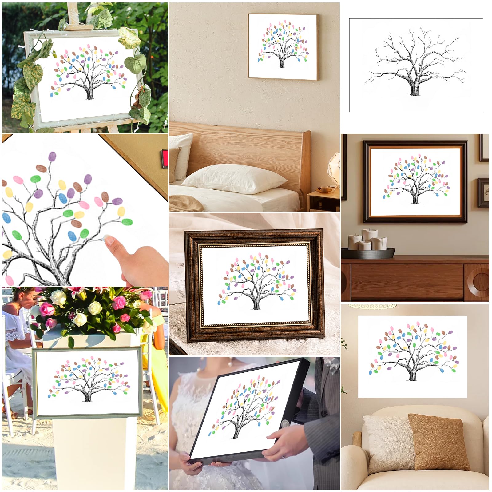 Arbre à Empreintes de Mariage Toile Livre d'or 30x40cm Personnalisé