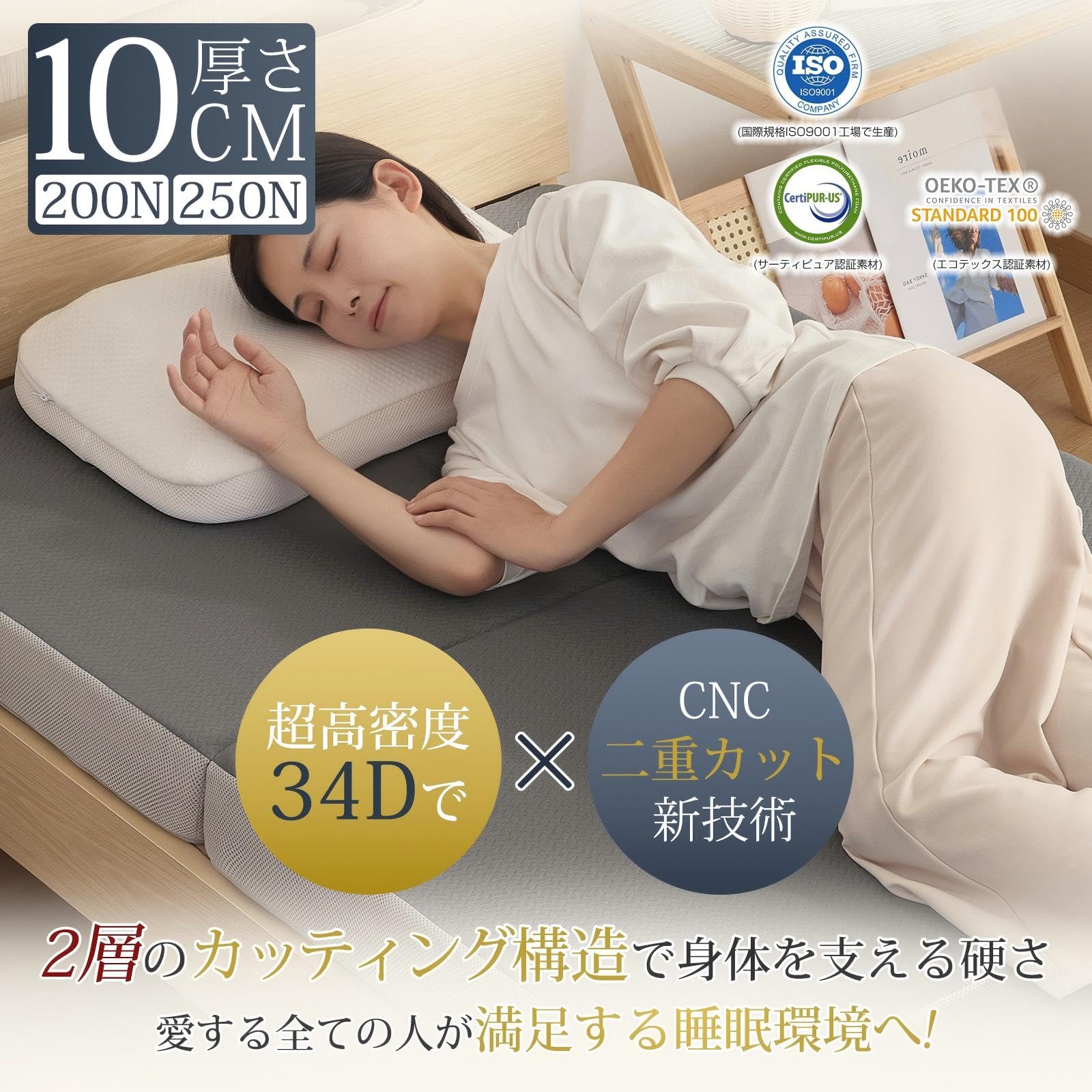 Amazon｜Softime マットレス シングル 3つ折り 【硬め250N/200N 高密度 