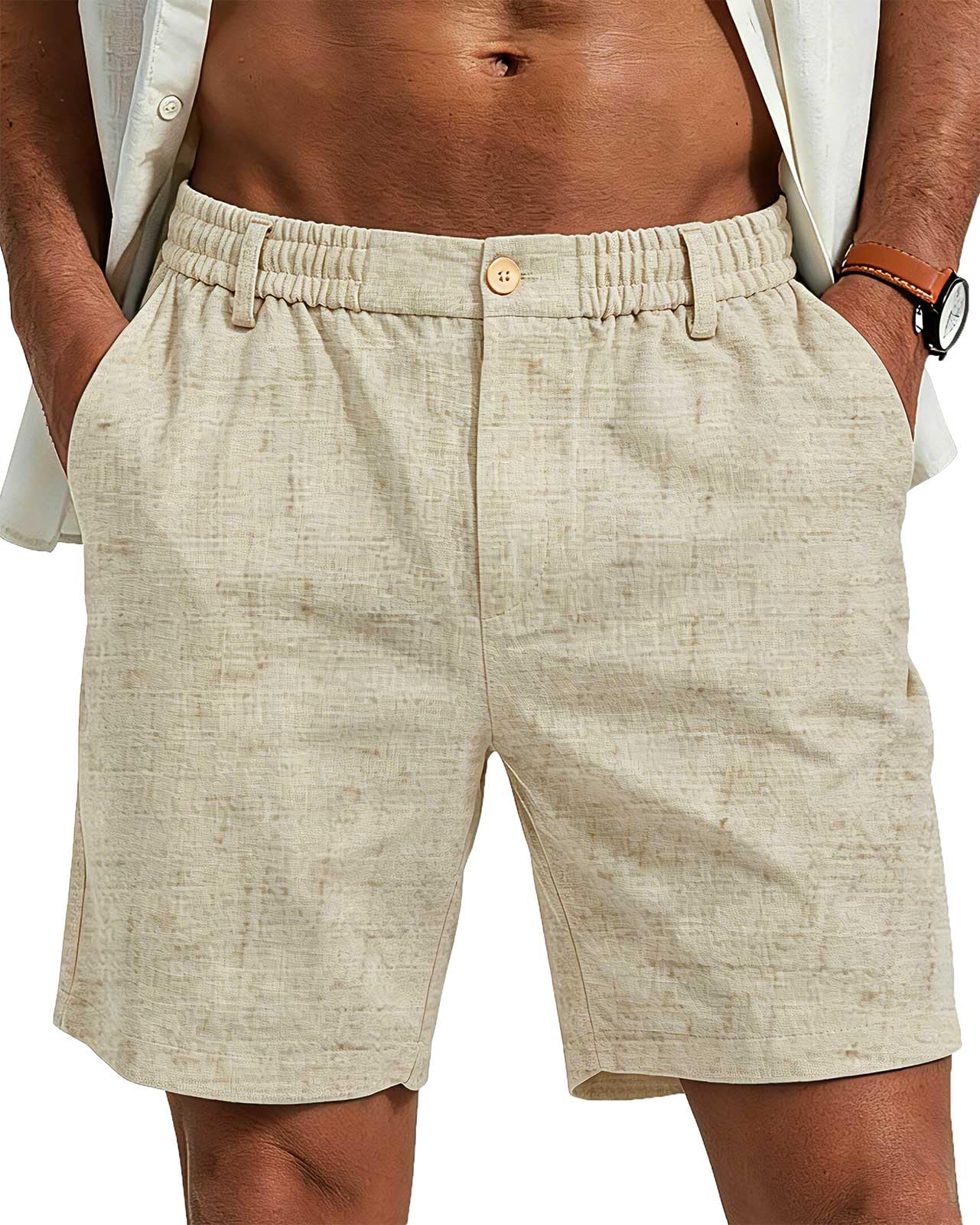 Halfword Lino Bermudas Cortos para Hombre Verano Casual Ligeros Elásticos
