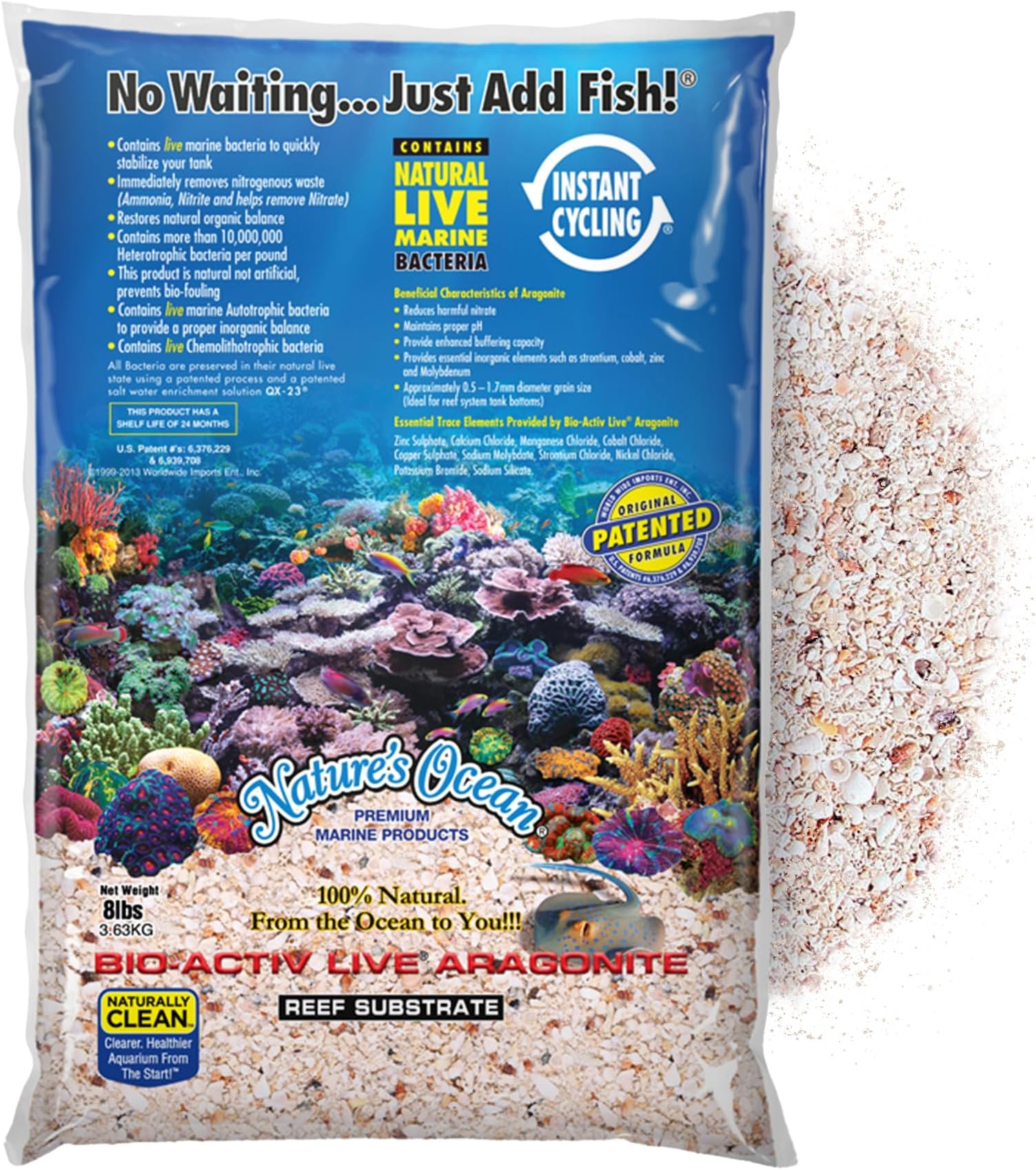 Nature's Ocean Bio-Activ Live Aragonite Reef Substrate, 8 lbs