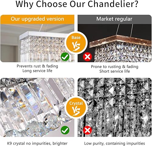 Miniatura 4 de Candelabro moderno de vidrio de gotas para iluminación de techo de Ella Fashion hermosa lámpara de techo con brazos Rectangle Chandeliers 4000watts