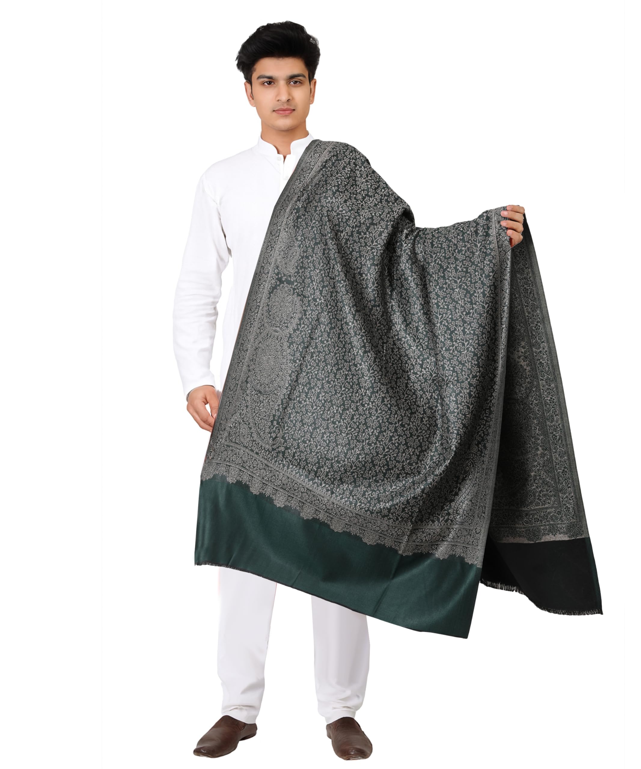 Men’s Wool Kashmiri Shawl | Warm Winter Wrap Stole/Shawl | Soft Traditional Paisley & Jaal Design | Perfect for Ethnic, Casual Wear-picture-26