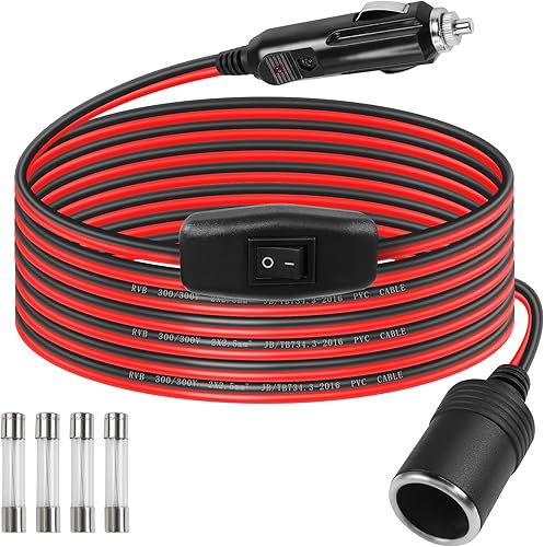 GELRHONR Cable de extensión macho a hembra para encendedor de cigarrillos de coche de 12 V, con fusible de 25 A, interruptor de encendido y apagado