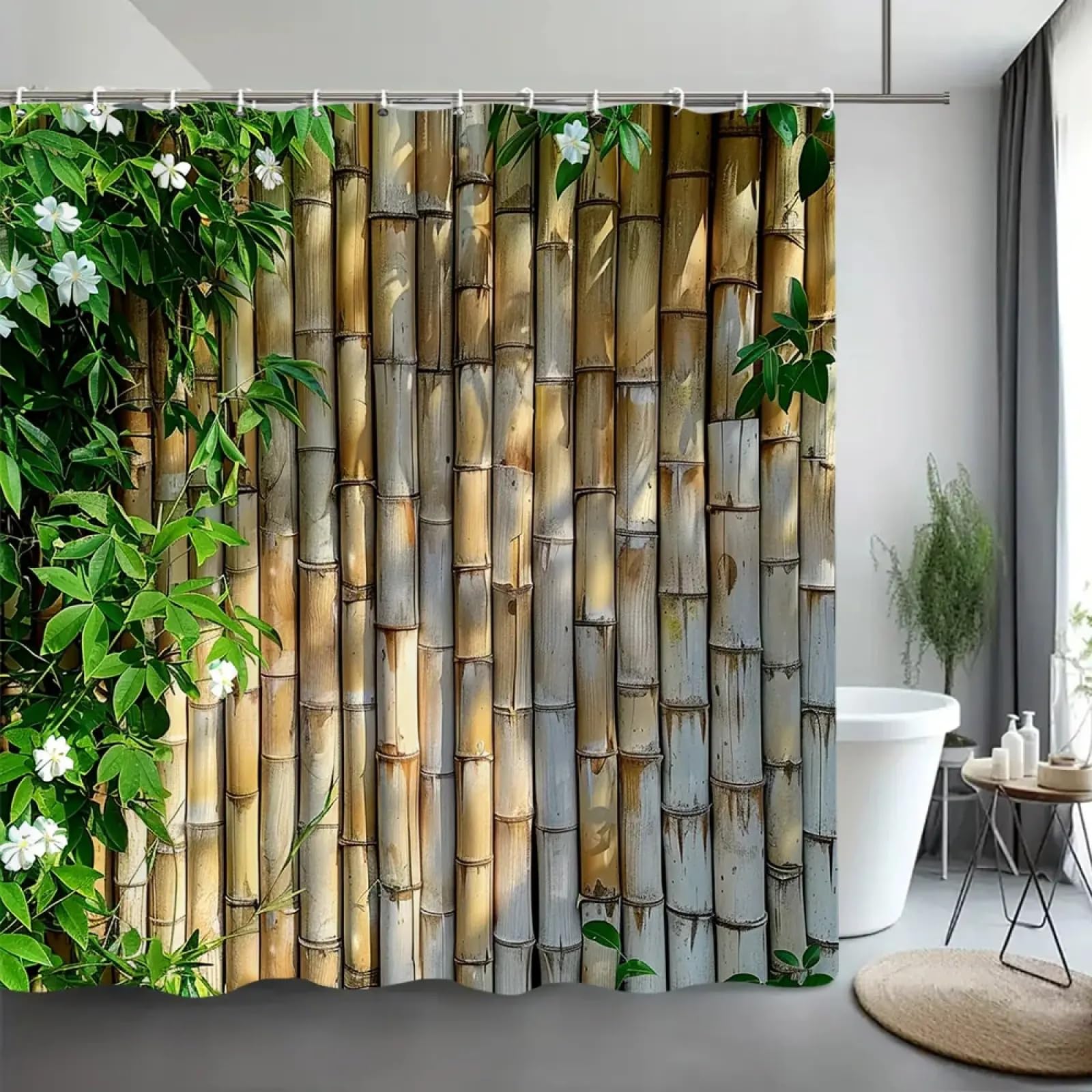 Rideaux de douche en tissu polyester botanique vert grand format
