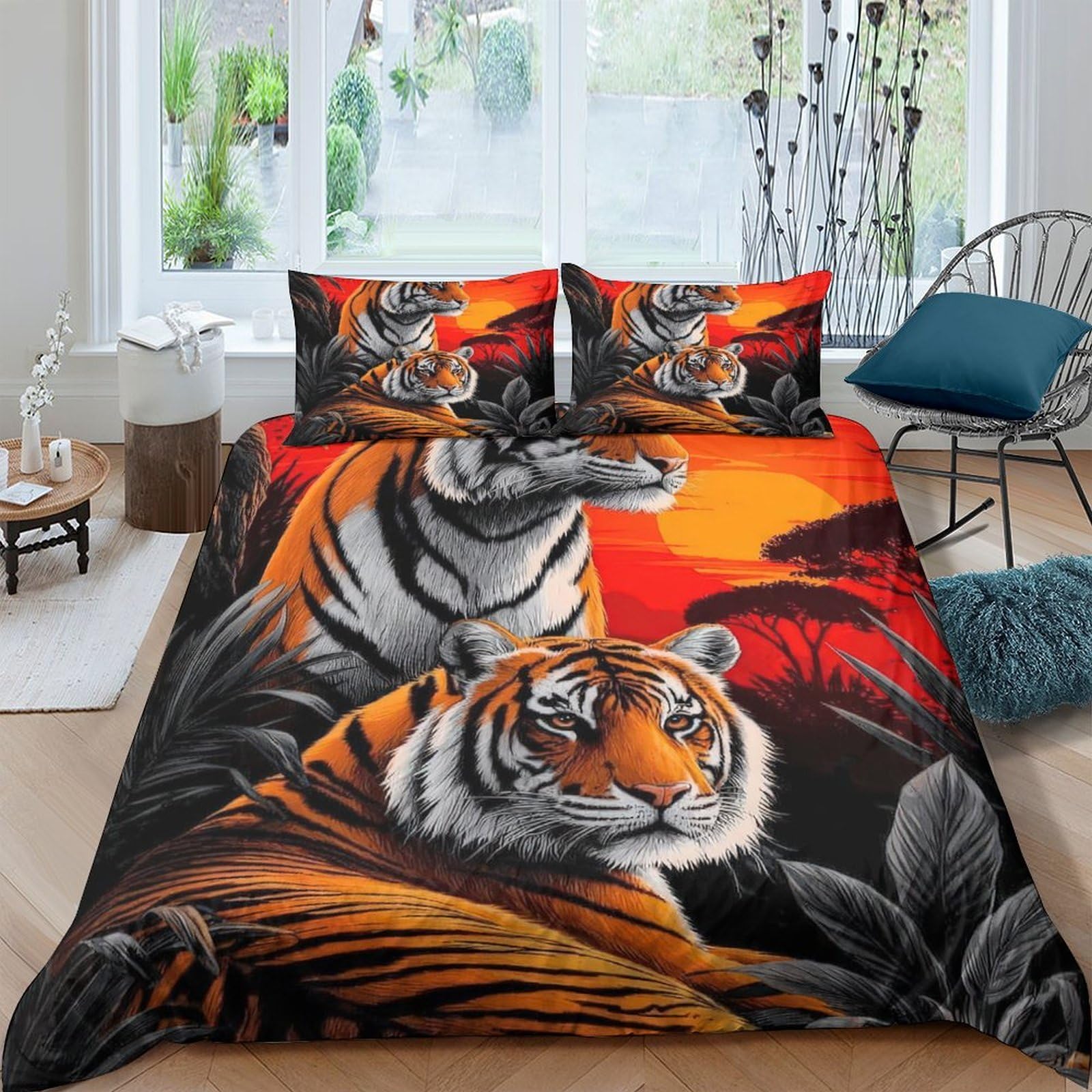 Ctjqhvkz Style-10 3D Printed Tiger Sunset Fitted Sheet Microfiber Soft Breathable Jungle Animal Bed Cover For Bedroom Dorm Decor Single（135X200cm）