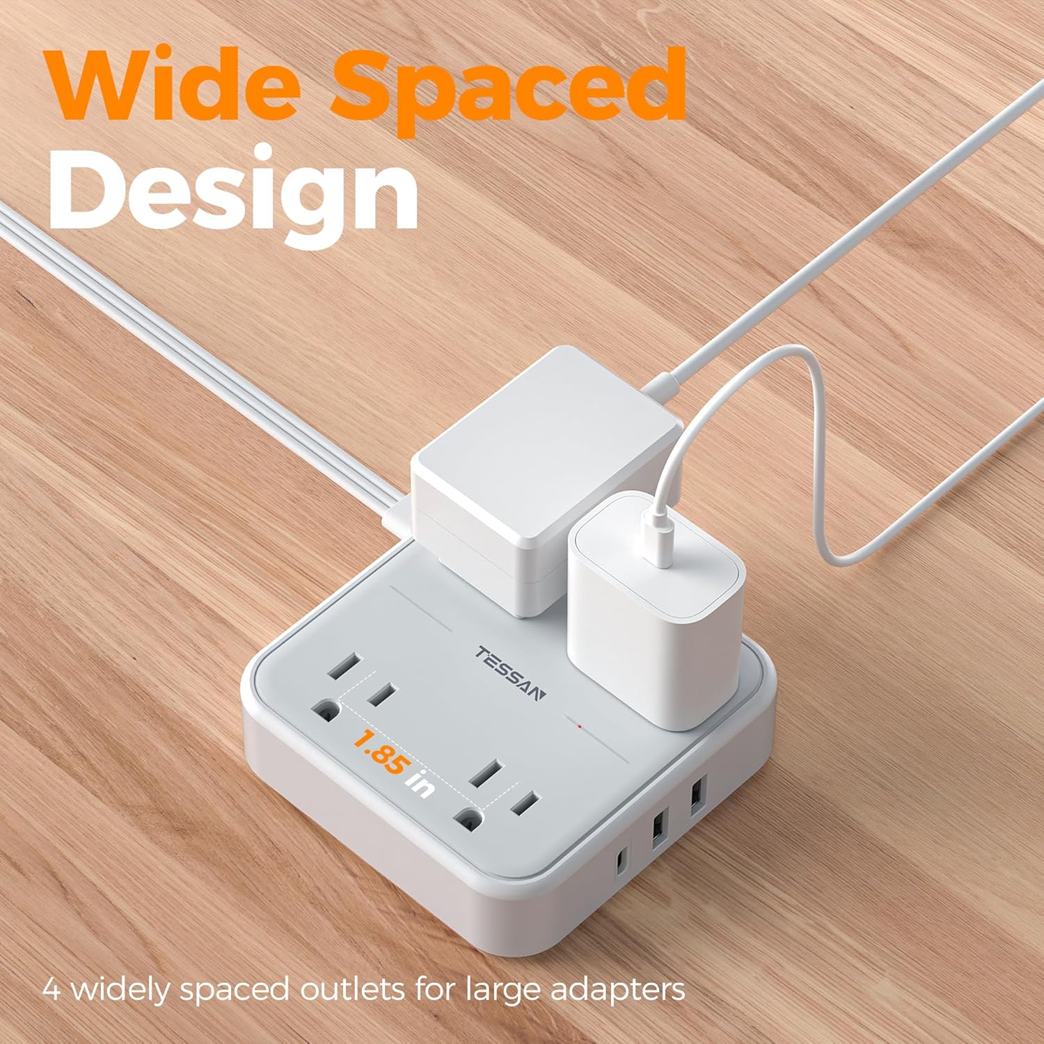 TESSAN Surge Protector Flat Extension Cord 1Ft, Ring Plug Power Strip with 4 Outlets 3 USB Ports (1 USB C), 900 Joules Protection, Multiple Wall Outlet Extender Suitable for Home Office Dorm, Grey