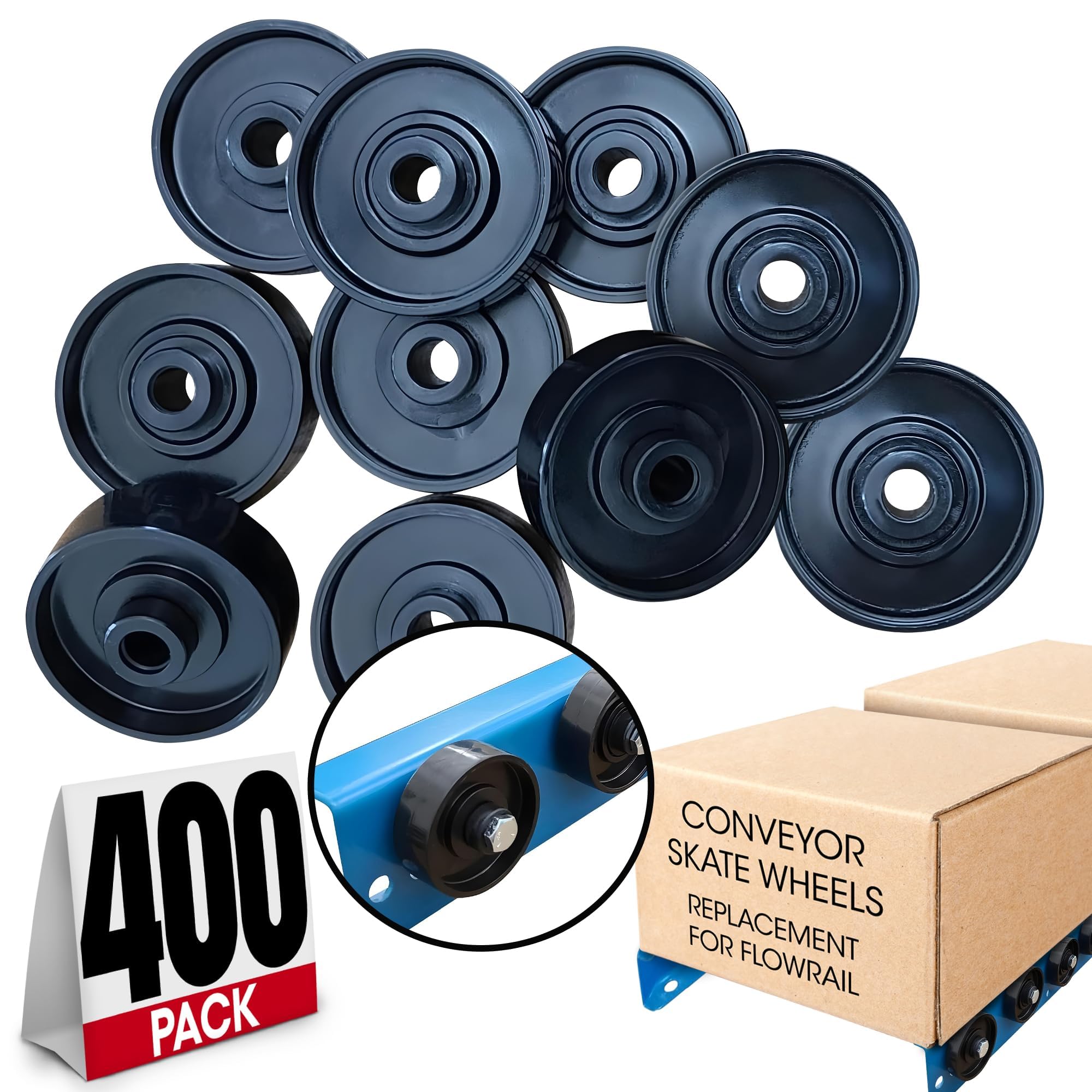 Plastic Conveyor Skate Wheels - Replacement Plastic Skate Wheels for Flow Rail - Ideal for Simple Gravity Conveyors or Side Guides & Accessories - 0.15 lb, Pack of 400 By Ultimation