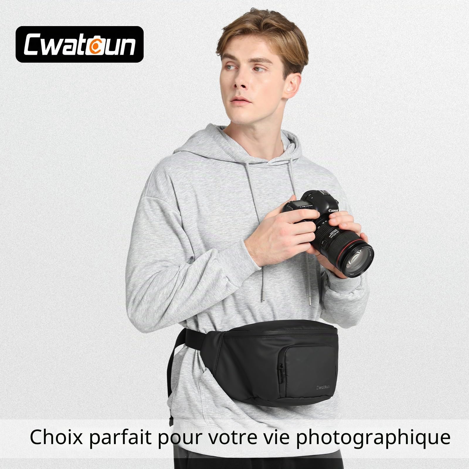 Cwatcun Sac pour Appareil Photo DSLR, Sac Photo SLR, Sac à bandoulière pour Appareil Photo, Sac de Ceinture pour Appareil Photo résistant à l'eau, Sac à bandoulière pour photographes,Noir,S
