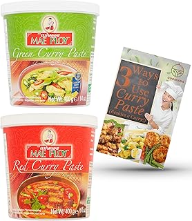 Mae Ploy Thai Green & Red Curry Paste (400 g x 2) with Recipe Leaflet - Thai Red and Green Curry Paste for Home meals and Caterers