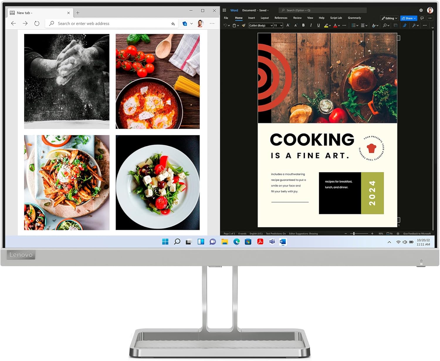 Lenovo L24i-40 | 23.8 Inch Full HD Monitor | 1920 x 1080 | 100Hz | 250 nits | 4ms Response Time | HDMI | VGA | AMD FreeSync | Grey
