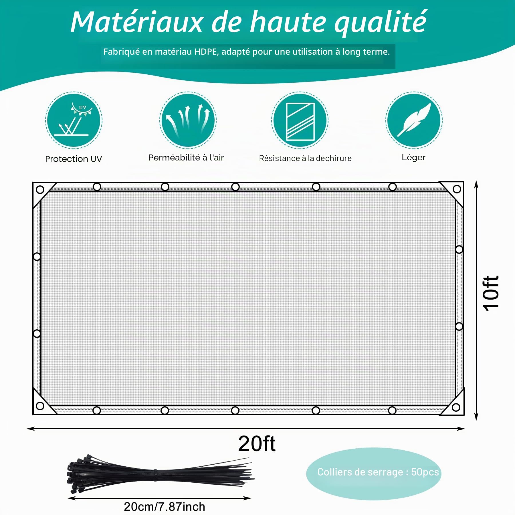 Bâche d'ombrage de jardin, 3 x 6 m, 80 % maille noire avec œillets renforcés, matériau en polyéthylène haute densité pour serre, jardin, cour, poulailler, terrasse, pergola