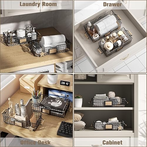 Miniatura 8 de Cesta organizadora de baño, organizador de baño y almacenamiento, cesta de alambre de metal, organizador de encimera de baño con asas, cestas de