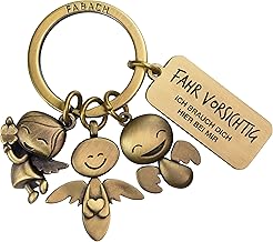 FABACH Guardian Angel 3 Angel Keyring Engraved - Metal Car Keyring for Motorists - Lucky Car Driving License Gift - Driving with Care