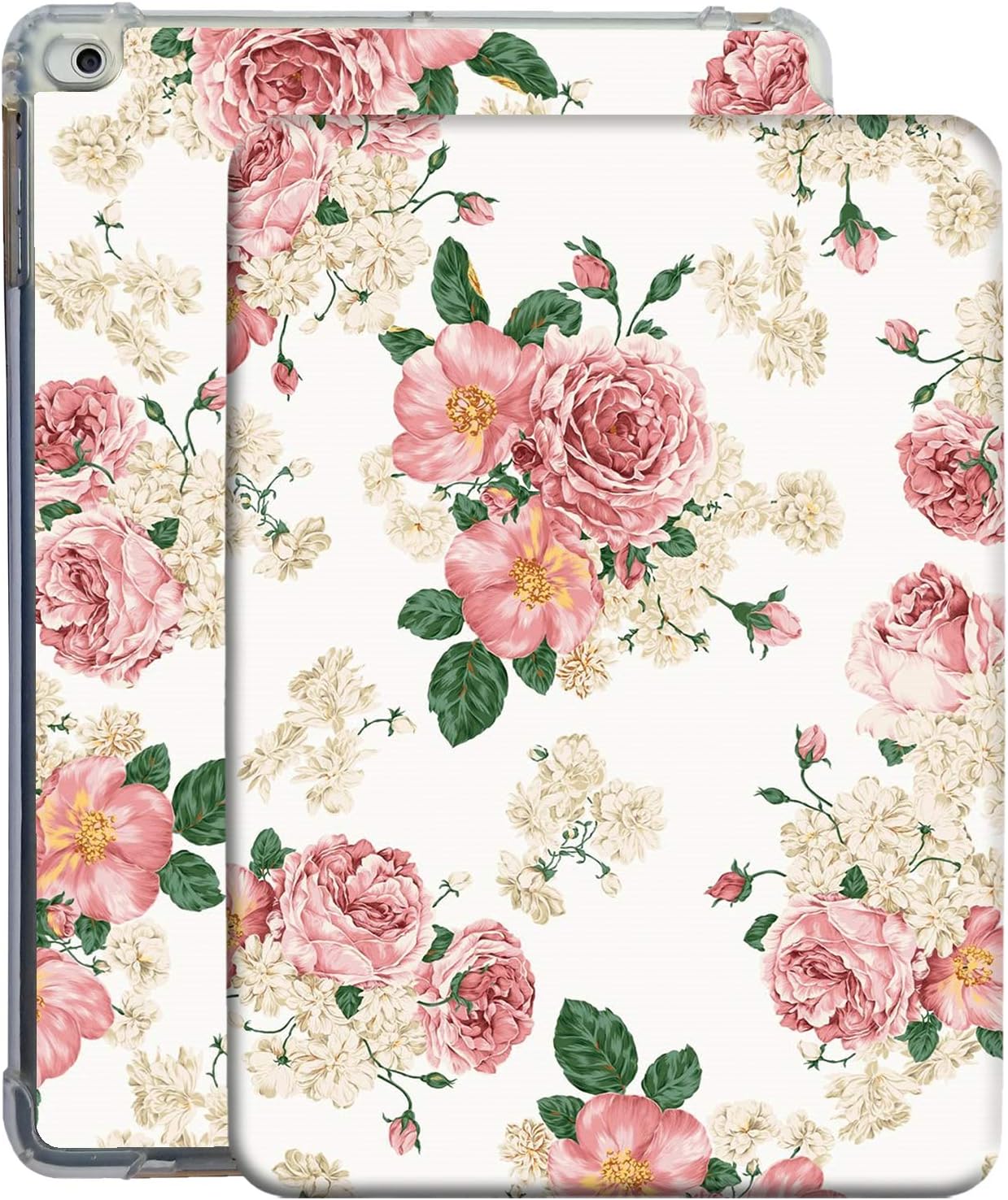 DuraSafe Cases for iPad 9.7 5th 6th Gen Air 1st 2nd Generation [iPad 5 6 Air 1 2] A1893 A1822 A1566 A1474 MH2V2LL/A MRM52LL/A MP242LL/A TPU Printed Flip Case with Corner Protection - Rose Flower