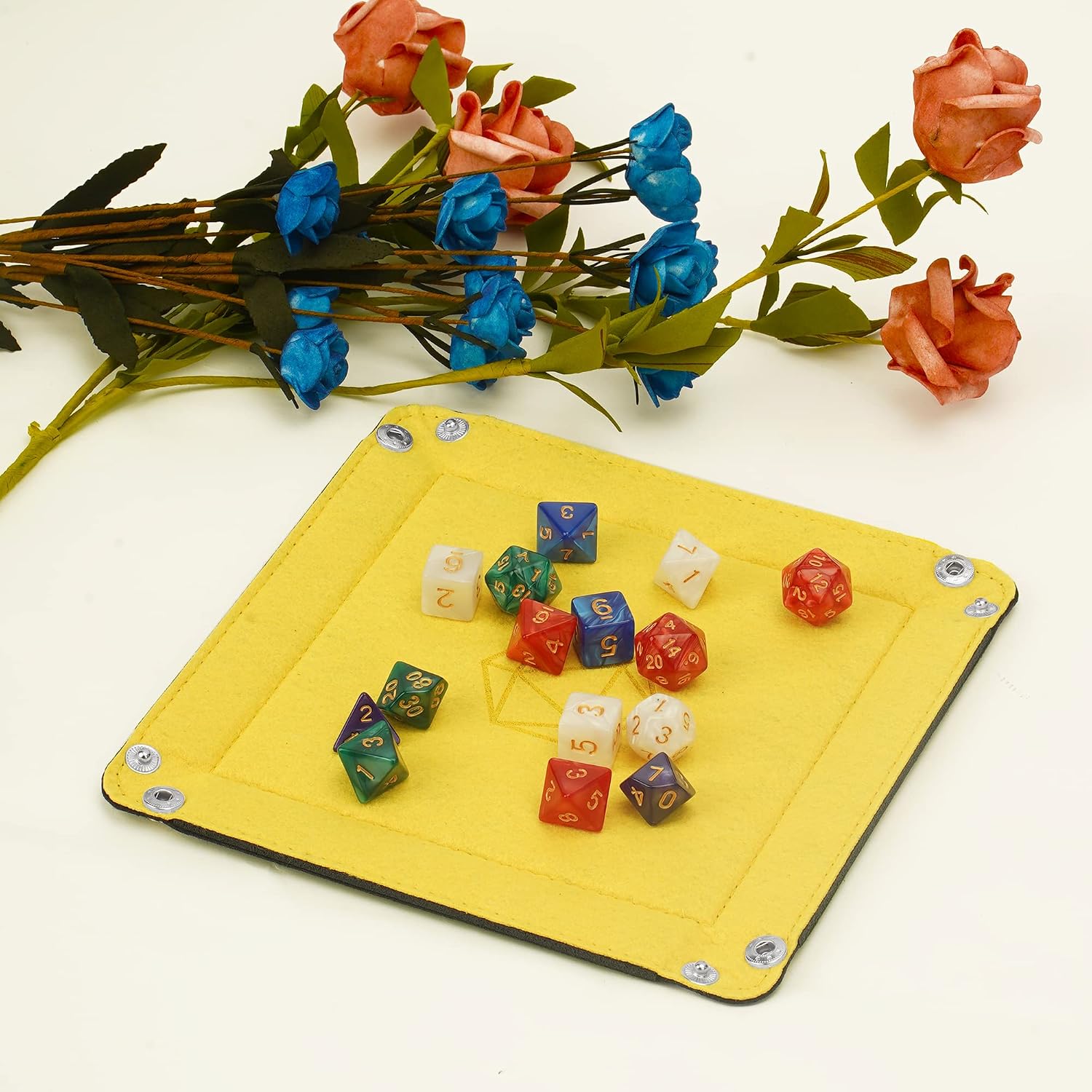 4-Pack Folding Felt Dice Trays for DND, RPG & MTG (Blue) | Foldable felt tray for rolling RPG dice. Quiet surface, portable for game night.