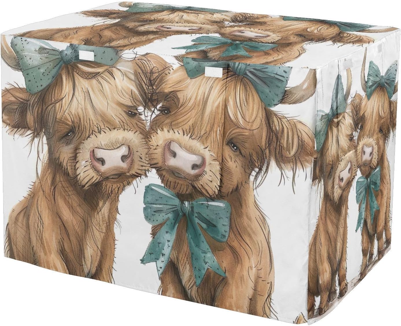 Cute Highland Cows Dog Crate Covers Easy to Install, Pet Cage Cover with Mesh Windows, Large