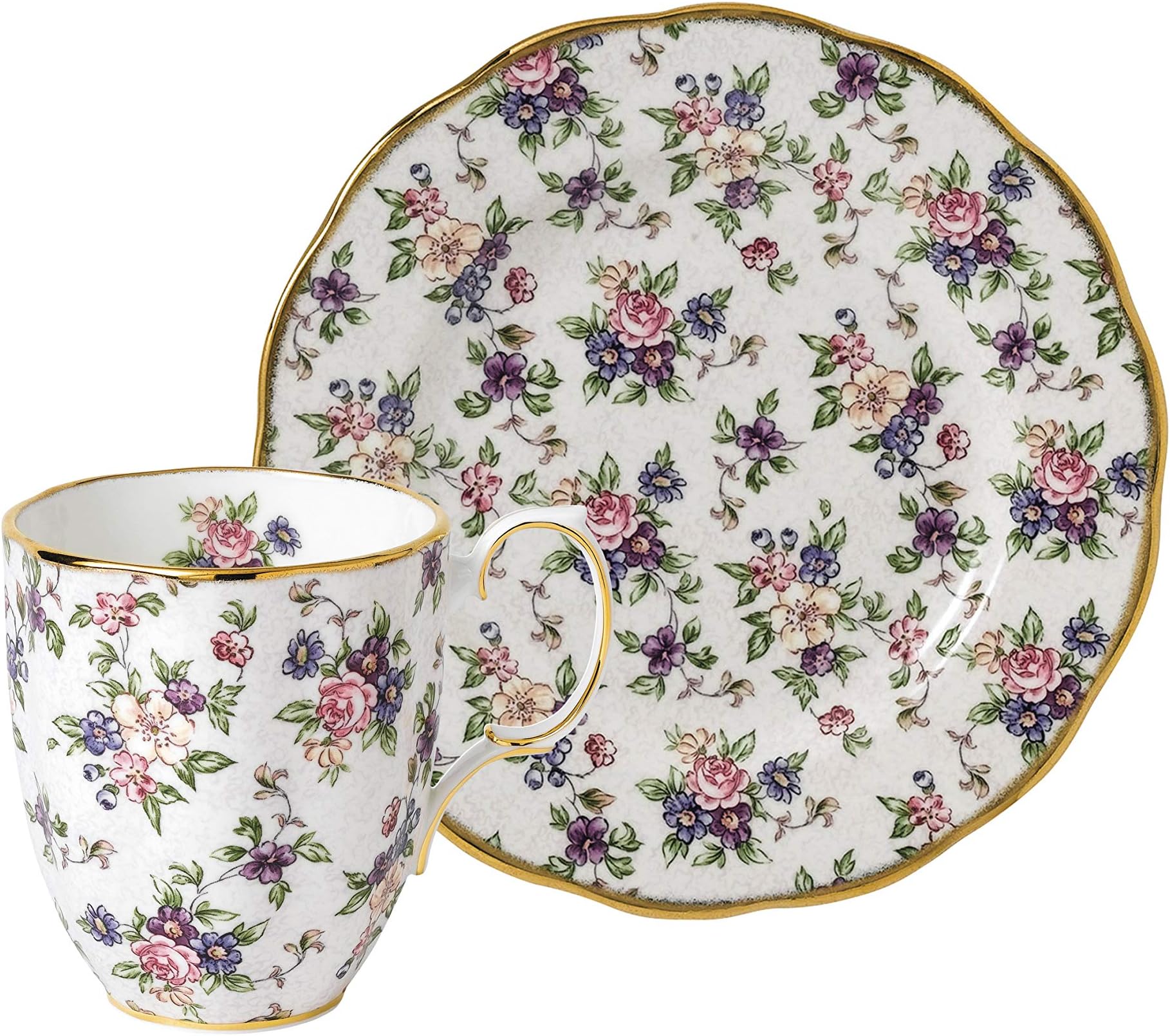 Royal Albert100 Years English Chintz Mug & Plate 20cm White, Fine Bone China, xxxx-large