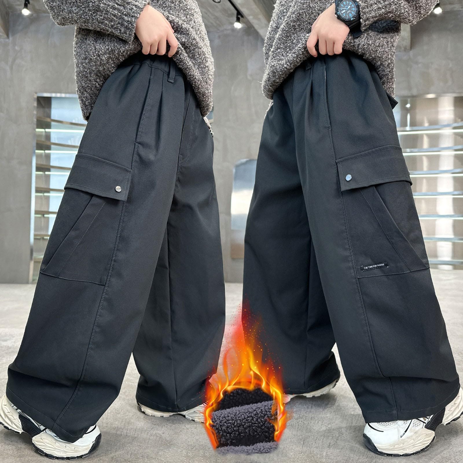 Hosen Für Jungen,Jungs Weites Bein Loose Fit Cargo Hose Jungen Reißverschluss Lässige Cargo Hosen Mit Taschen Teenager Jungen Reißverschluss Jagdbekleidung Outdoorhose